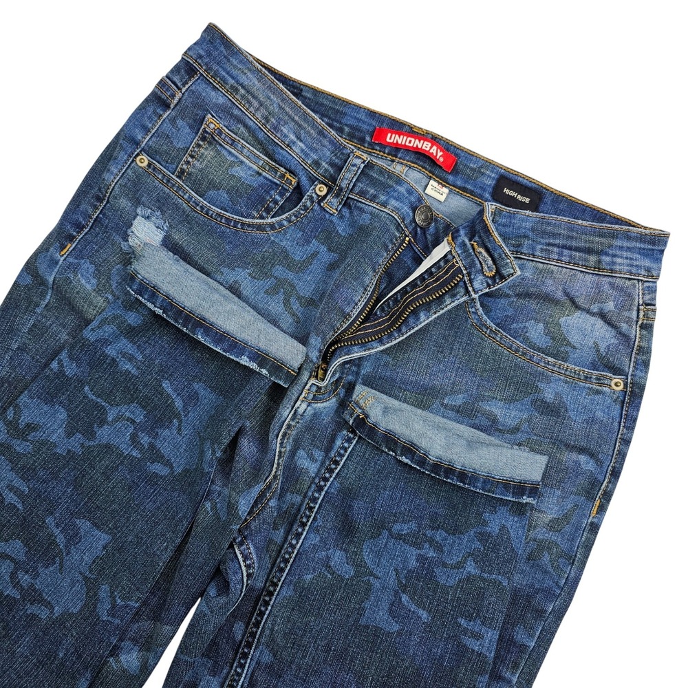 Unionbay Jeans Women Jr 13 High Rise Blue Zadie Camo Distressed Denim Stretch
